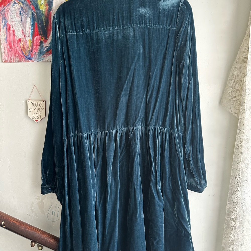 Moulinette Soeurs Blue Velvet Long Sleeve Dress - Picture 3 of 4